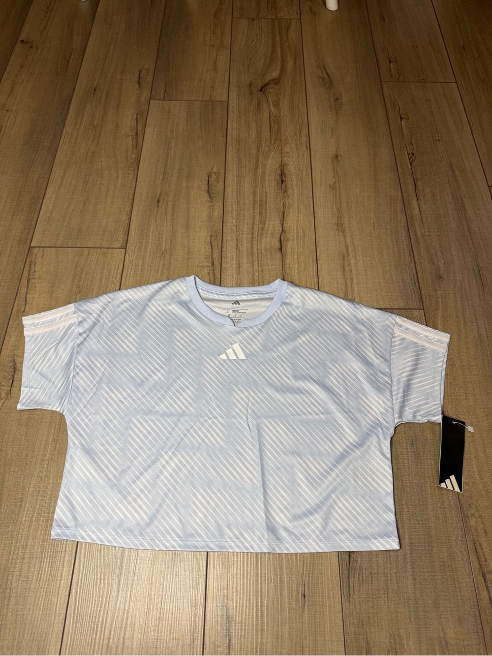 adidas Light Blue Short Sleeve Athletic Tee with Subtle Stripe